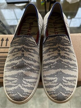 Rothy's The Sneaker in Navy/Off White Zebra Print - Rare!!